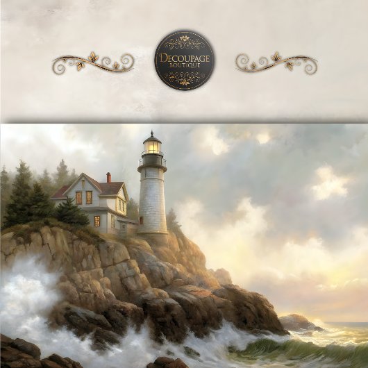 Lighthouse Cottage on Cliff Decoupage Tissuepapier
