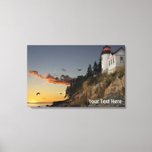 Lighthouse-scène met roze wolkencanvas afdrukken