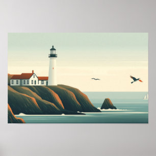 Lighthouse Seacoast Grafische Illustratie Tekening Poster