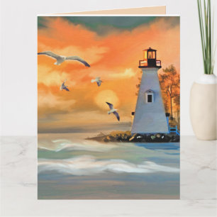 LIGHTHOUSE SEASIDE ART BIRTHDAY Wenskaart Kaart