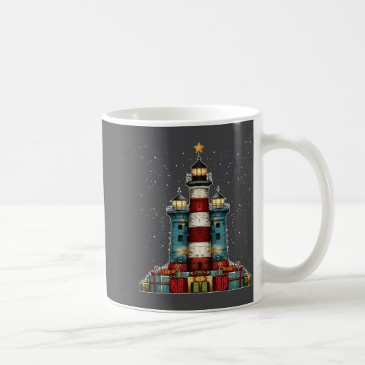 Lighthouse Seaside Christmas Tree Xmas Long Sleeve Koffiemok (Rechts)