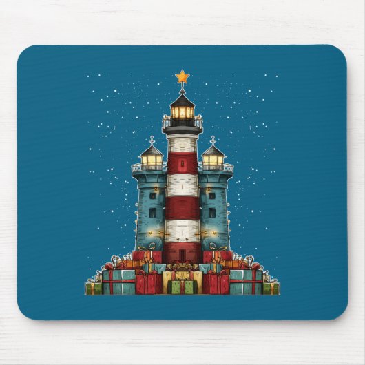 Lighthouse Seaside Christmas Tree Xmas Long Sleeve Muismat (Voorkant)