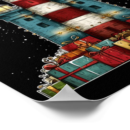 Lighthouse Seaside Christmas Tree Xmas Long Sleeve Poster (Hoek)