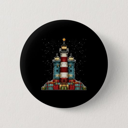 Lighthouse Seaside Christmas Tree Xmas Long Sleeve Ronde Button 5,7 Cm (Voorkant)