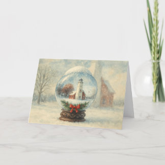 Lighthouse Snow Globe Christmas Holiday Card Kaart