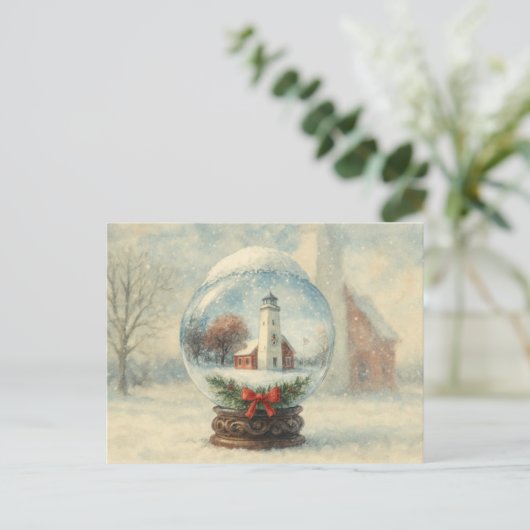 Lighthouse Snowglobe Christmas winter postcard Briefkaart (Staand voorkant)