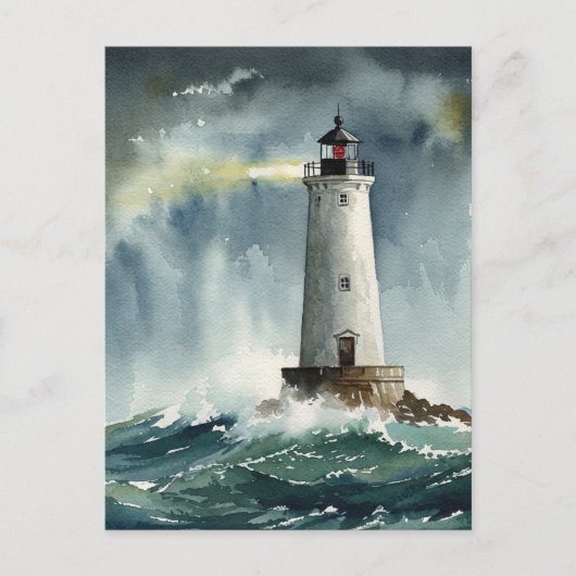 Lighthouse Storm Ocean Briefkaart (Voorkant)