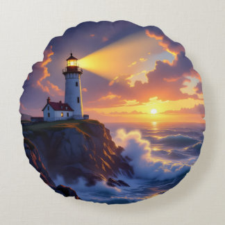 Lighthouse Sunset Pillow Rond Kussen