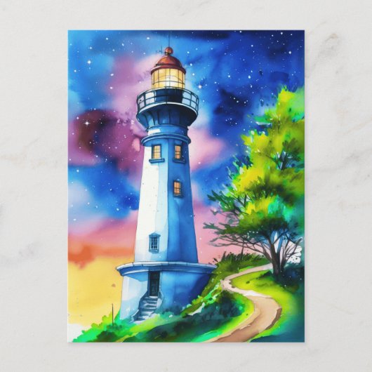 Lighthouse Under a Starry Sky Briefkaart (Voorkant)