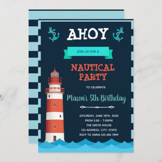 Lighthouse verjaardagsfeestje uitnodiging (Voorkant / Achterkant)