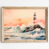 Lighthouse's Embrace: Coastal Waterverf Painting Poster