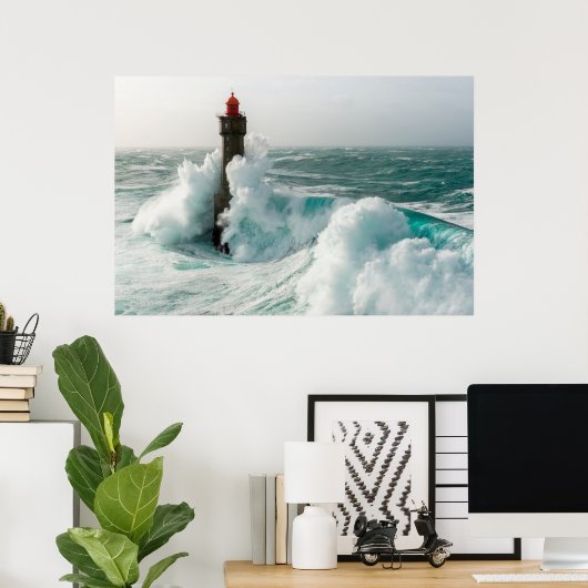 Lighthouses Jument Lighthouse Ouessant Frankrijk Poster (Thuiskantoor)