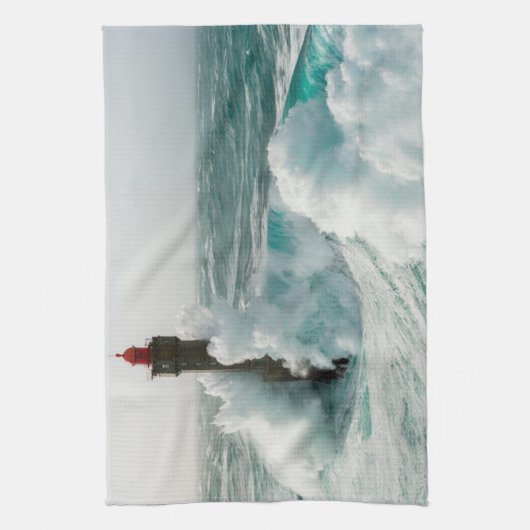 Lighthouses Jument Lighthouse Ouessant Frankrijk Theedoek (Verticaal)