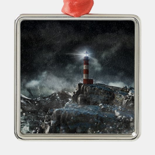 Lighthouses Lighthouse in the Storm Metalen Ornament (Voorkant)