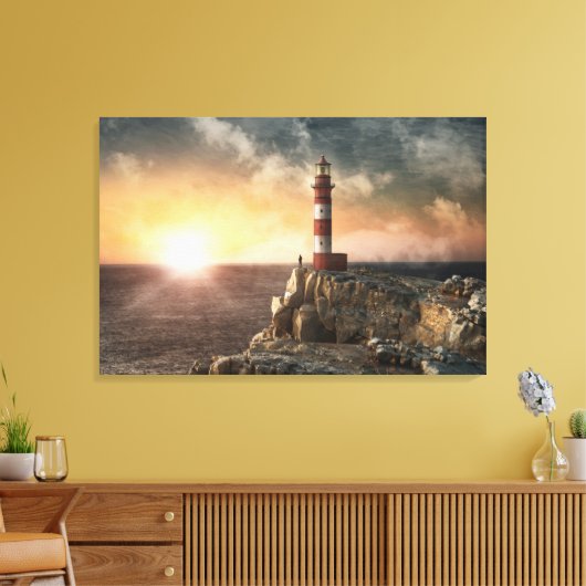 Lighthouses Red & White Lighthouse Canvas Afdruk (Insitu (Woonkamer))