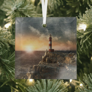 Lighthouses Red & White Lighthouse Glas Ornament