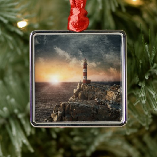 Lighthouses Red & White Lighthouse Metalen Ornament (Boom)