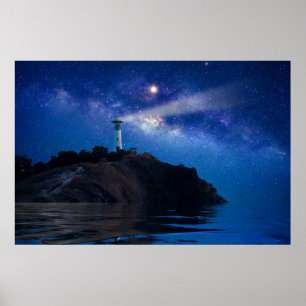 Lighthouses Starry Night Lighthouse Poster