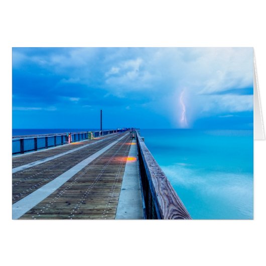 Lightning At Navarre Beach Pier Greeting Card (Devant horizontal)
