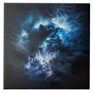 Lightning Bolt op Black Cloud Background-landschap Tegeltje