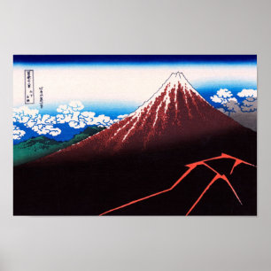 Lightning Storm Mt Fuji Hokusai Poster