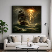Lightning Storm Ship - Impressionisme Stijl Kunst
