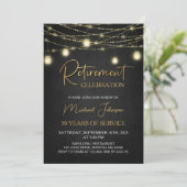 Lights and Gold Elegant Script Retirement Party Kaart (Staand voorkant)