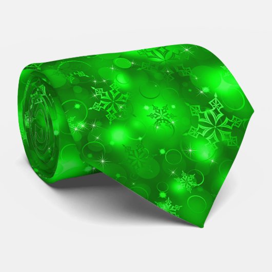Lights and Snowflakes, Green - Christmas Ties Stropdas (Opgerold)
