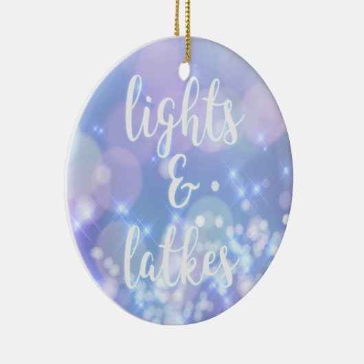 Lights & Latkes - Blue Sparkles Happy Hanukkah Keramisch Ornament (Rechts)