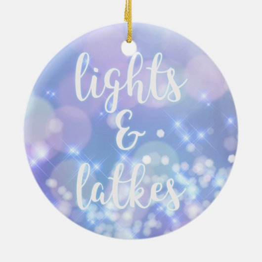 Lights & Latkes - Blue Sparkles Happy Hanukkah Keramisch Ornament (Achterkant)