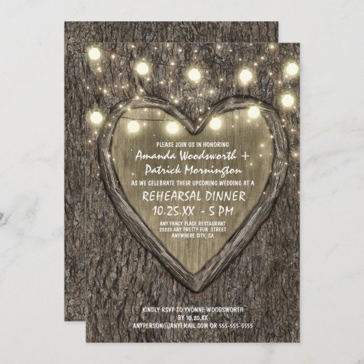 Lights Oak Tree Bark Répétition Dîner Invitations (Devant / Derrière)