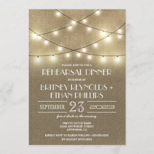 Lights + Rustic Burlap Repetitie Diner Uitnodiging