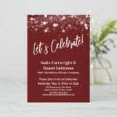 Lights Textured Let's Celebrate Burgundy Reception Kaart (Staand voorkant)