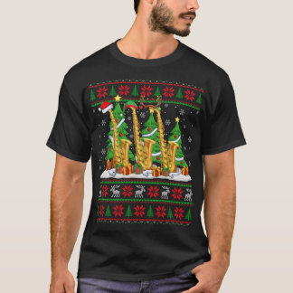 Lights Xmas Sweater Style Ugly Santa Saxophone Chr T-shirt