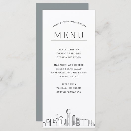 Ligne aérienne de Dallas | Menu Dîner Mariage (Devant / Derrière)