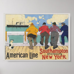 Ligne Américaine. Affiche Vintage New York 1910