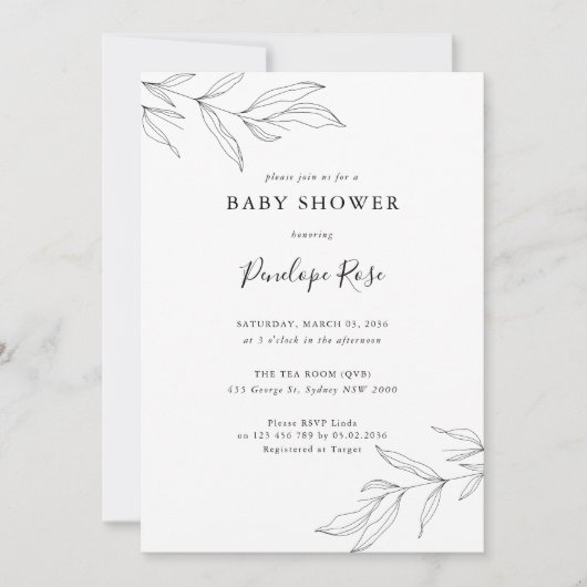 Ligne Art Foliage Baby shower feuille Invitation (Devant)