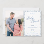 Ligne Bleue Botanique Baby shower tiré Invitation (Devant)