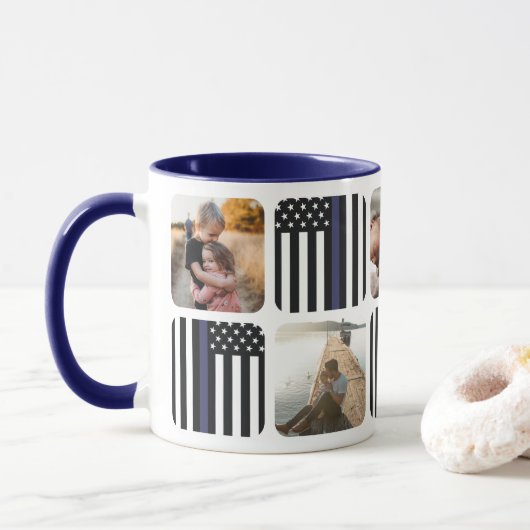 Ligne Bleue Mince Policeman Photo Café Mug (Avec donut)