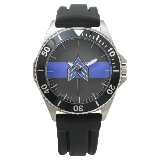 Ligne Bleue Mince - Sergent Stripes montre poignet (devant)
