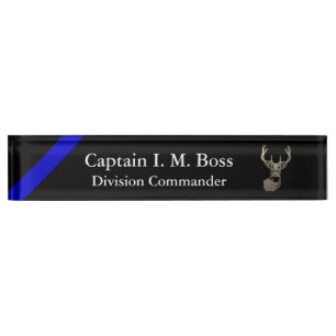 Ligne Bleue Mince Tête de Cerf Plaque
