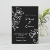 Ligne Botanique Noire moderne Faire-part de mariag (Debout devant)