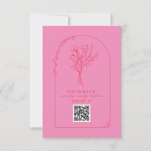 Ligne Bouquet Arch rose rouge Mariage QR RSVP (Devant)