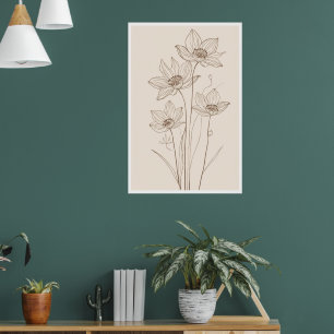 Ligne de fleurs artistique - Affiche élégante beig