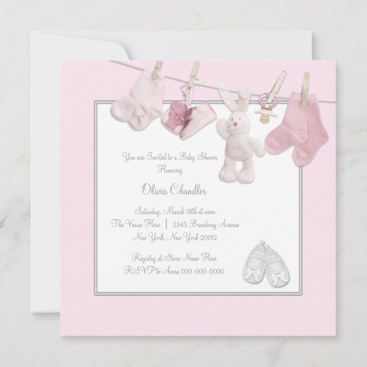 Ligne de linge rose bébé fille douche Invitations (Dos)