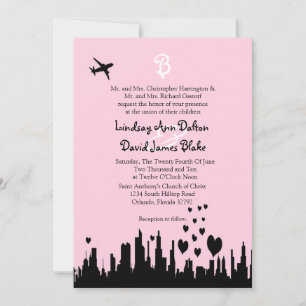 Ligne de ville rose Faire-part de mariage 5x7