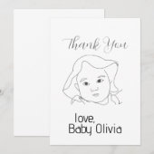 Ligne Dessin Carte de remerciements visage bébé (Devant / Derrière)