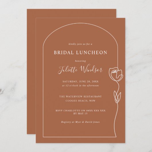 Ligne Dessin Rose Déjeuner nuptial Invitation (Devant / Derrière)