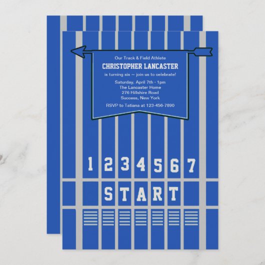 Ligne invitation de début d'athlétisme de bleu (Devant / Derrière)