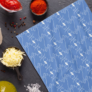 Ligne moderne Dessin Chien Bleu Blanc Serviettes d